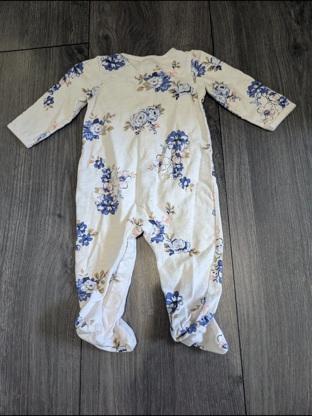 Carter's Cream Floral Footed One-Piece with Blue Flowers